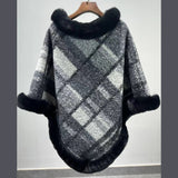 Mid-length Plaid Fur Collar Cloak