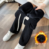 Wide-leg pants lined with chenille fleece