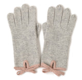 Cashmere Gloves with Hetero-Color Bow Split Fingers