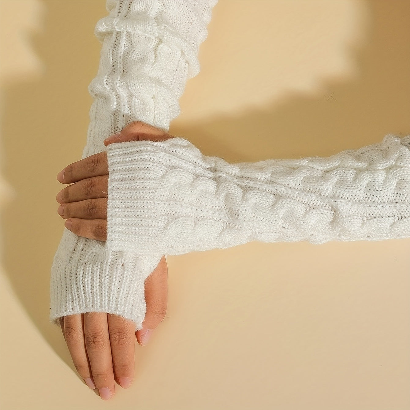Women’s Wool Half-Finger Twist Knit Winter Gloves