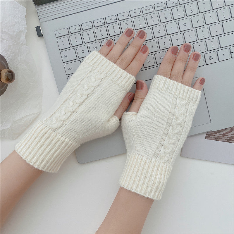 Short Half-Finger Wool Knitted Gloves