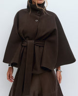 Elegant Batwing Sleeve High Neck Winter Coat with Belt
