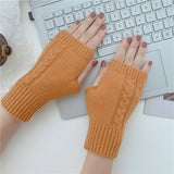 Short Half-Finger Wool Knitted Gloves