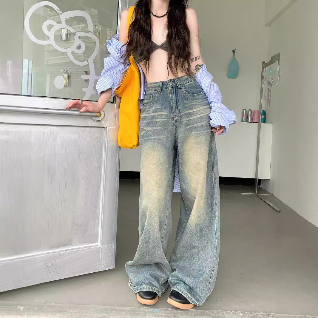 Vintage Distressed Straight Jeans
