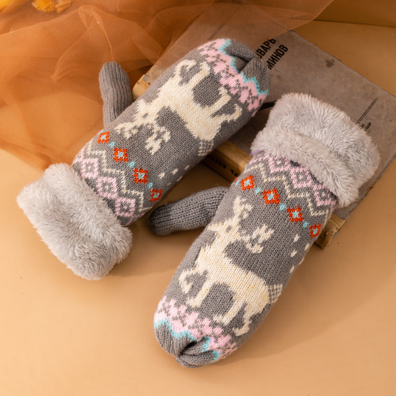 Knit Wool Gloves with Fleece Lining for Winter
