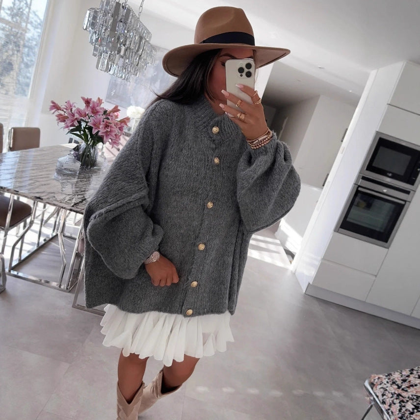 Casual Loose Crew Neck Cardigan Sweater for Women