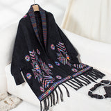 Women's Geometric Jacquard Tassel Shawl