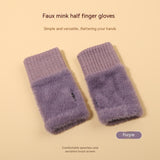 Plush Knitted Fingerless Gloves for Women