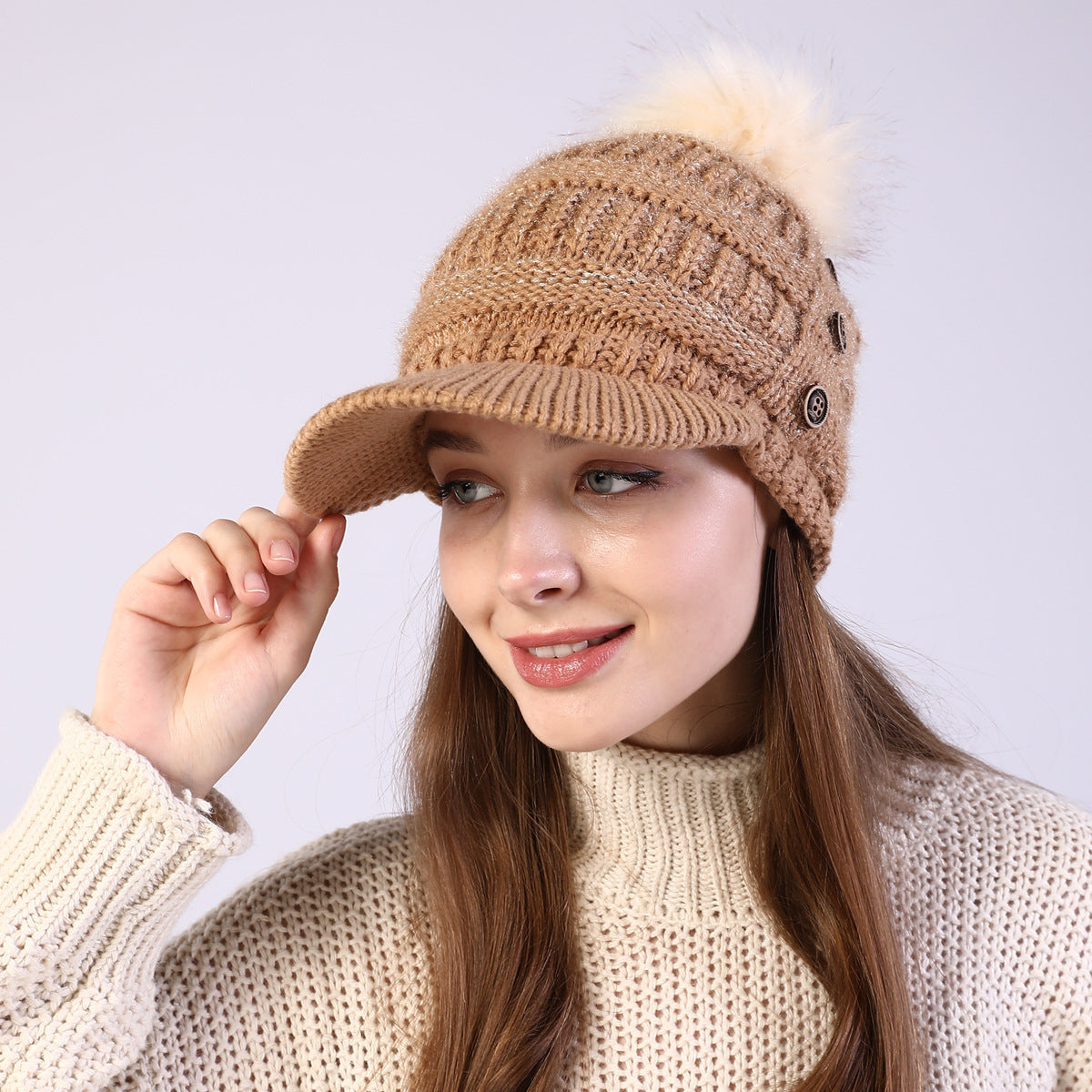 Warm Knitted Wool Hat with Big Pom Ball