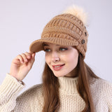 Warm Knitted Wool Hat with Big Pom Ball