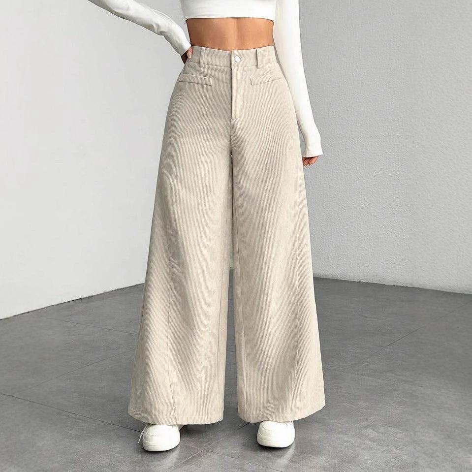 Wide-leg, high-waisted corduroy pants