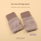 Plush Knitted Fingerless Gloves for Women