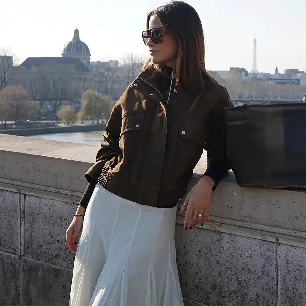 Women's Brown Zipper Trench Coat - Stylish Commute Jacket