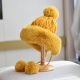 Women's Fur Ball Lace-Up Ushanka Hat