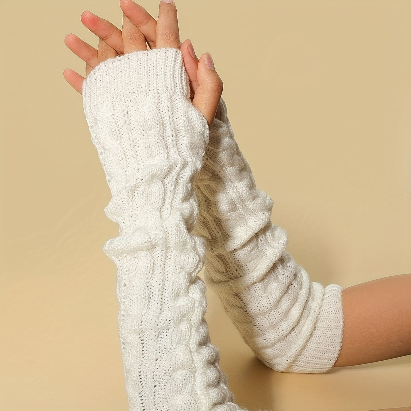 Women’s Wool Half-Finger Twist Knit Winter Gloves