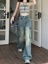 Wide-leg, slimming, high-waisted denim jeans