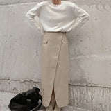 Elegant Vintage Khaki Leather Skirt