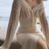 Sexy V-Ausschnitt Hohlstrickpullover für Damen