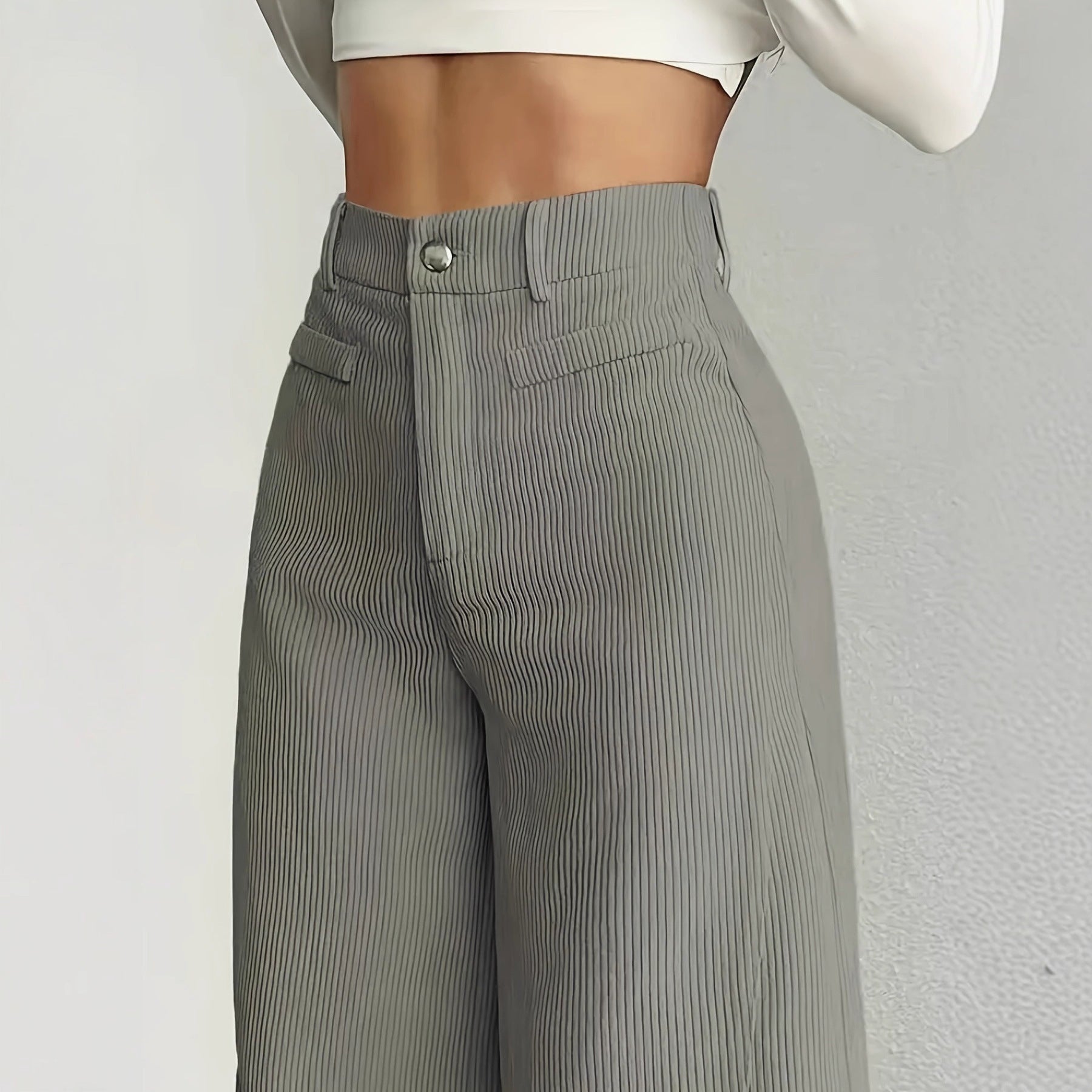 Wide-leg, high-waisted striped pants
