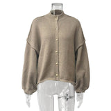 Avslappnad lös rund halsad kofta för kvinnor