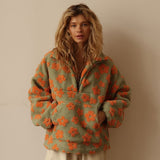 Pull en cuir d'agneau fleuri avec poche pour femme