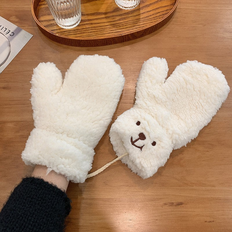 Cozy Cartoon Bear Plush Gloves for Women