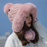 Women's Fur Ball Lace-Up Ushanka Hat