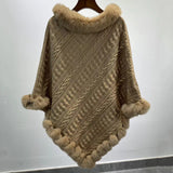 Oversized Fur Collar Knit Pullover Cloak