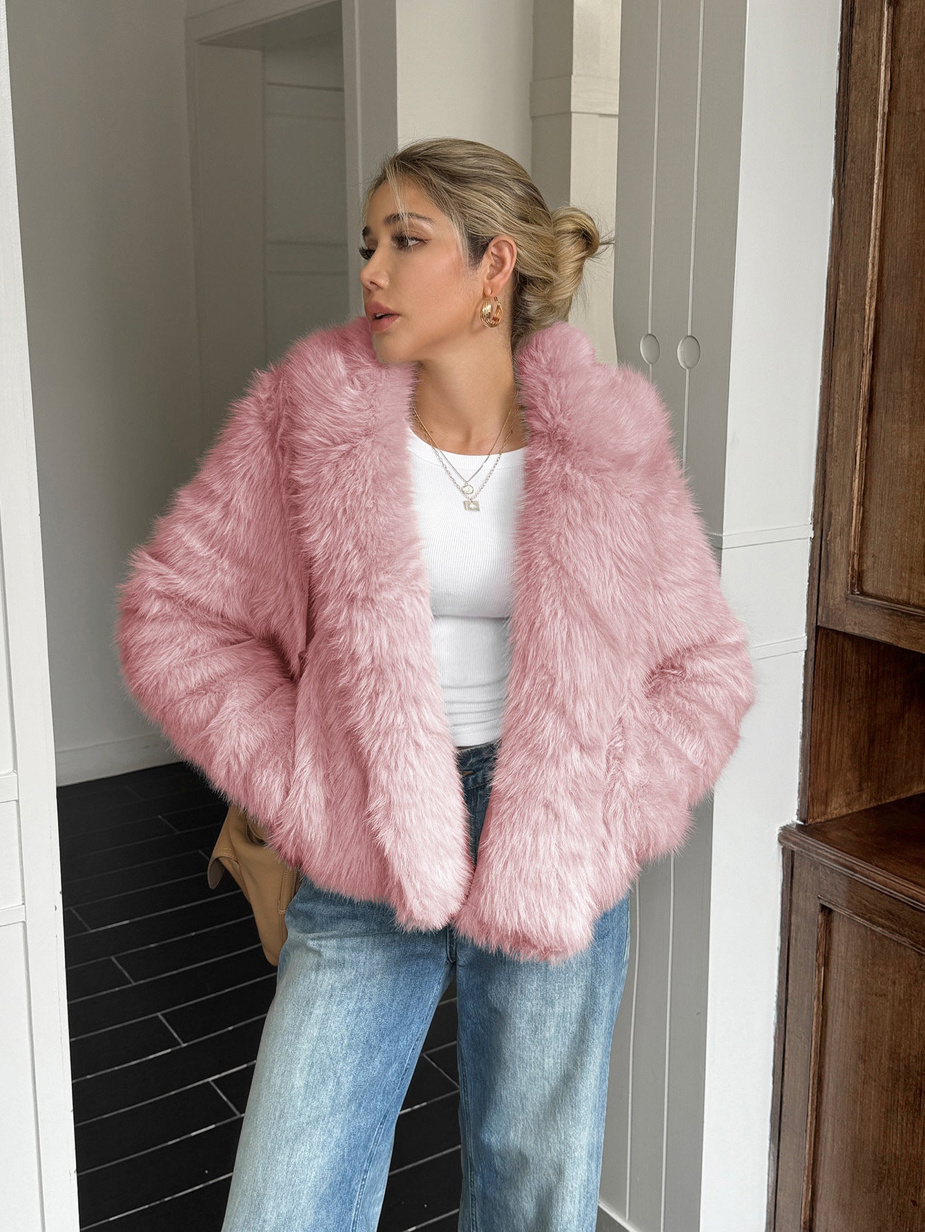 Plush Fleece Long Sleeve Coat for Women