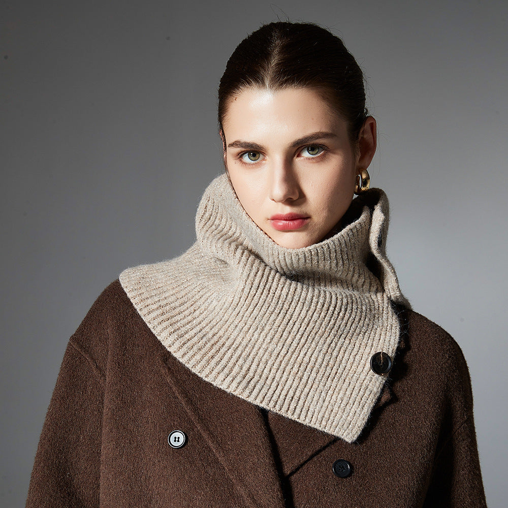 Elegant Wool Knitted Scarf with Flower Button