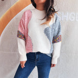 Retro Contrast Color Pullover Sweater for Women