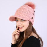 Warm Knitted Wool Hat with Big Pom Ball