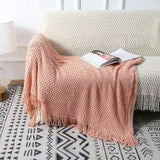 Solid Color Knitted Tassel Sofa Blanket