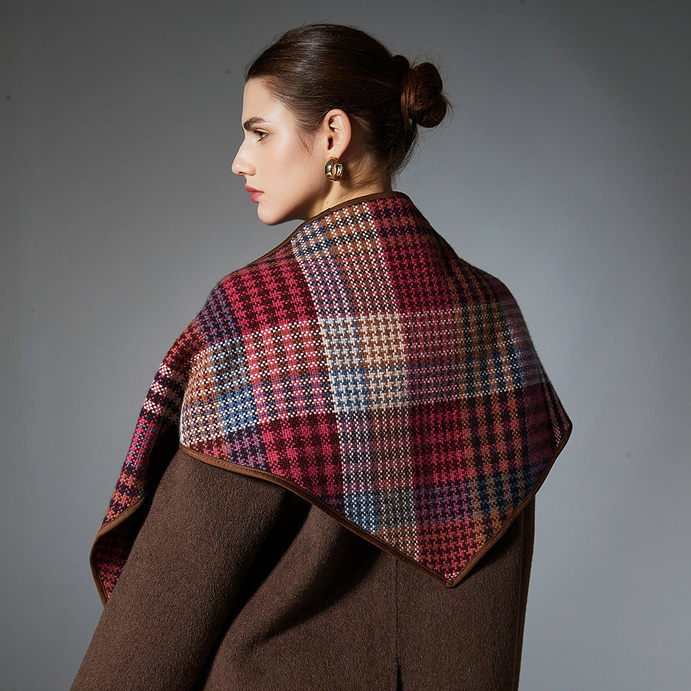 Cozy Triangle Shawl in Houndstooth Plaid