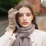 Cashmere Gloves with Hetero-Color Bow Split Fingers