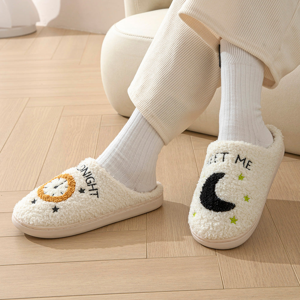 Cozy Moon & Clock Print Slippers