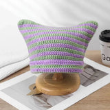 Söt randig stickad ullmössa med kattöron