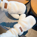 Fleece-Lined Plush Mittens for Women