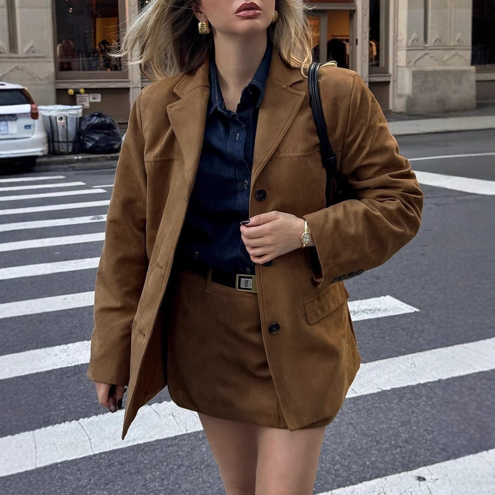 Women's Single-Breasted Suit Coat with Skirt Set