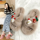 Fluffy Cotton Slippers with a Christmas Hat