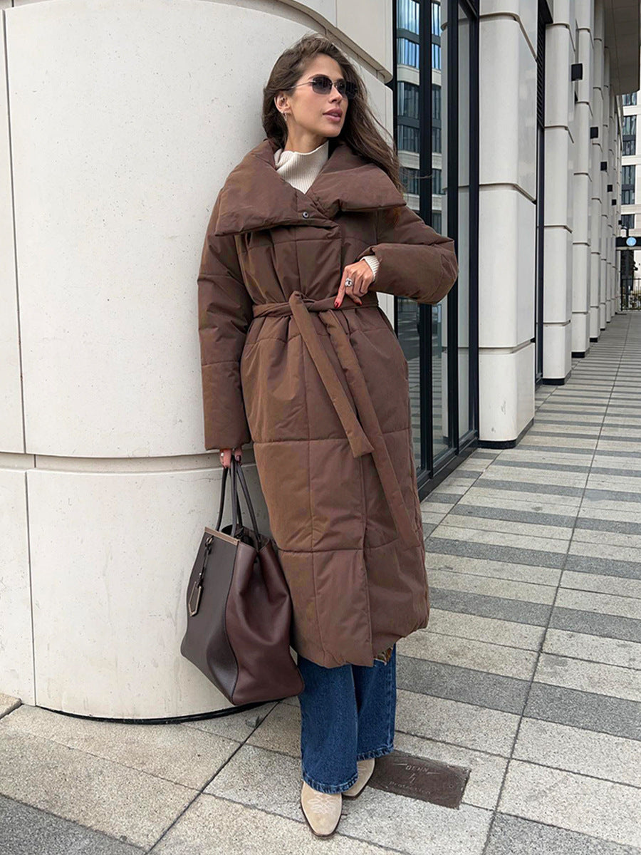 Loose Long Cotton Coat with Stand-Up Collar