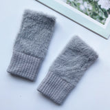 Plush Knitted Fingerless Gloves for Women