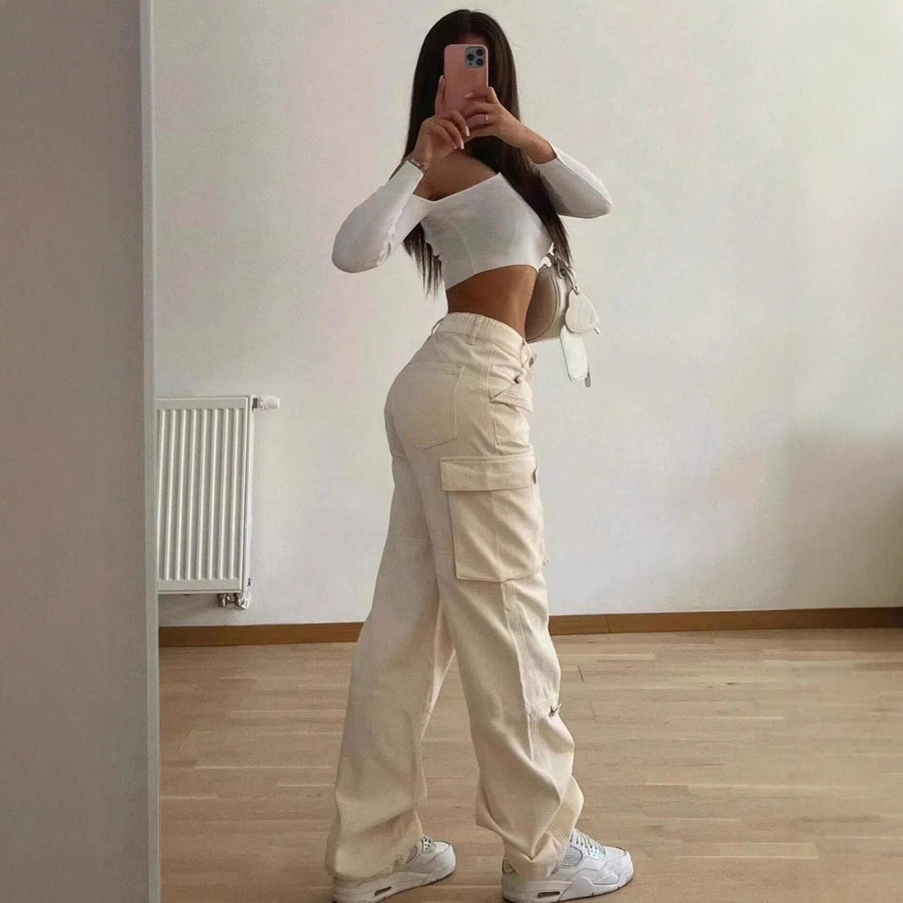 Mid-Waist Trousers with Multiple Pockets