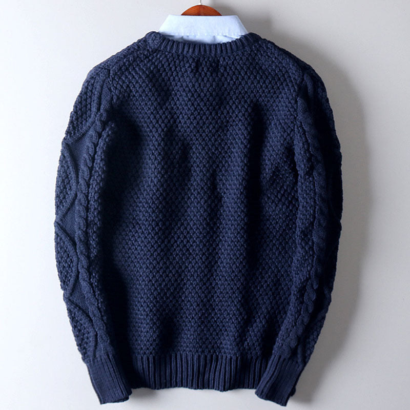 Traditional Twist Knit Sweater with Round Neck