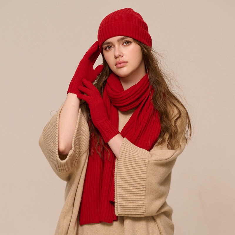 Women's Wool Scarf, Hat, and Gloves Winter Set