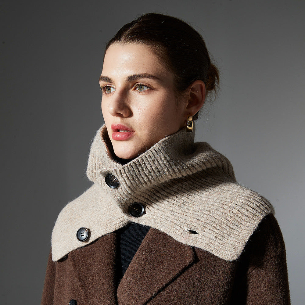 Elegant Wool Knitted Scarf with Flower Button