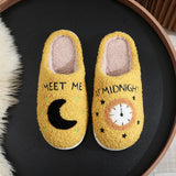 Cozy Moon & Clock Print Slippers