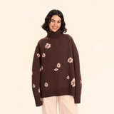 Flower Jacquard Turtleneck Sweater for Women