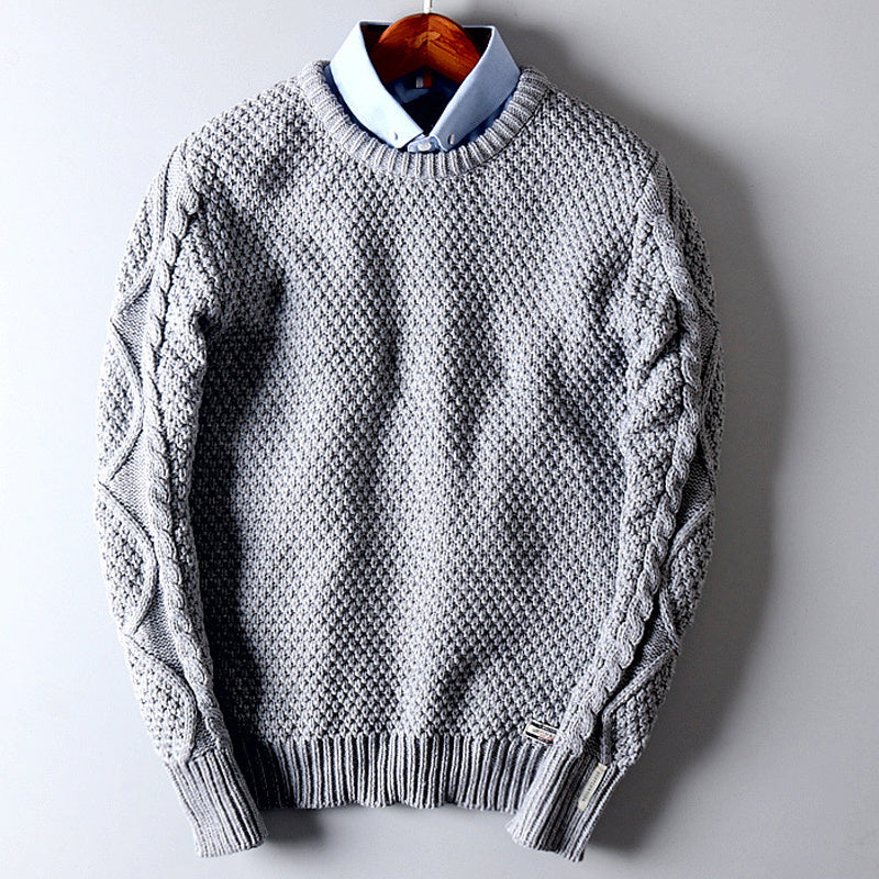 Traditional Twist Knit Sweater with Round Neck