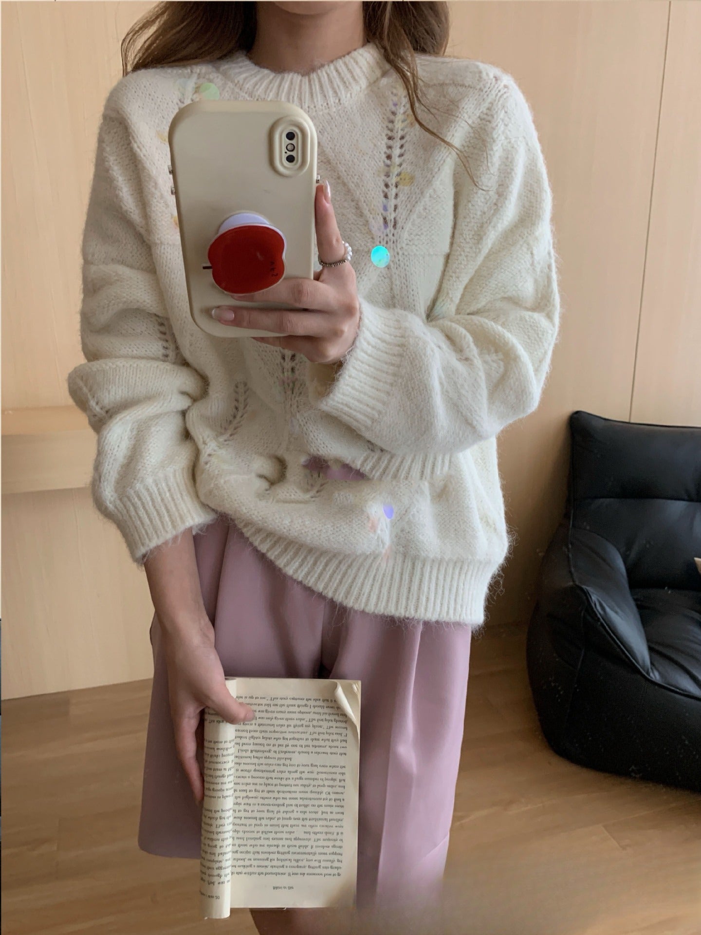 Sequined Knit Loose Pullover Sweater for Women